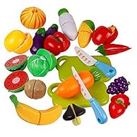 Ameesi Kitchen Plastic Fruit Vegetable Food Pretend Reusable Role Play Cutting Set