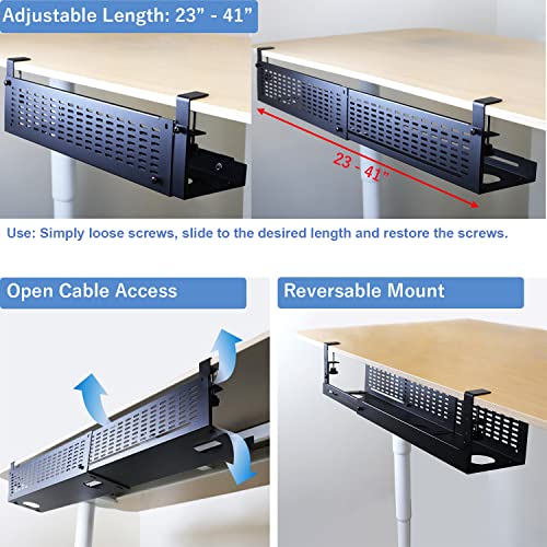AEONS Under Desk Cable Management Tray Kit Horizontal Adjustable Up