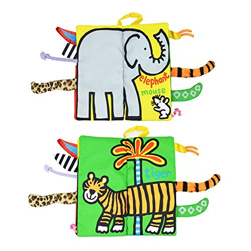 LOHOME Soft Cloth Books - Non-Toxic Fabric Baby Early Education Toys Activity Crinkle Animals Cloth Book for Toddler, Infants and Kids - Perfect for Baby Shower (Jungly Tails.)