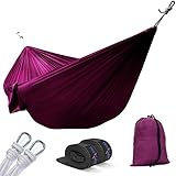 Yes4All Lightweight Double Camping Hammock with Strap & Carry Bag – Nylon Parachute Hammock / Lightweight Portable Hammock for Camping, Hiking (Purple)