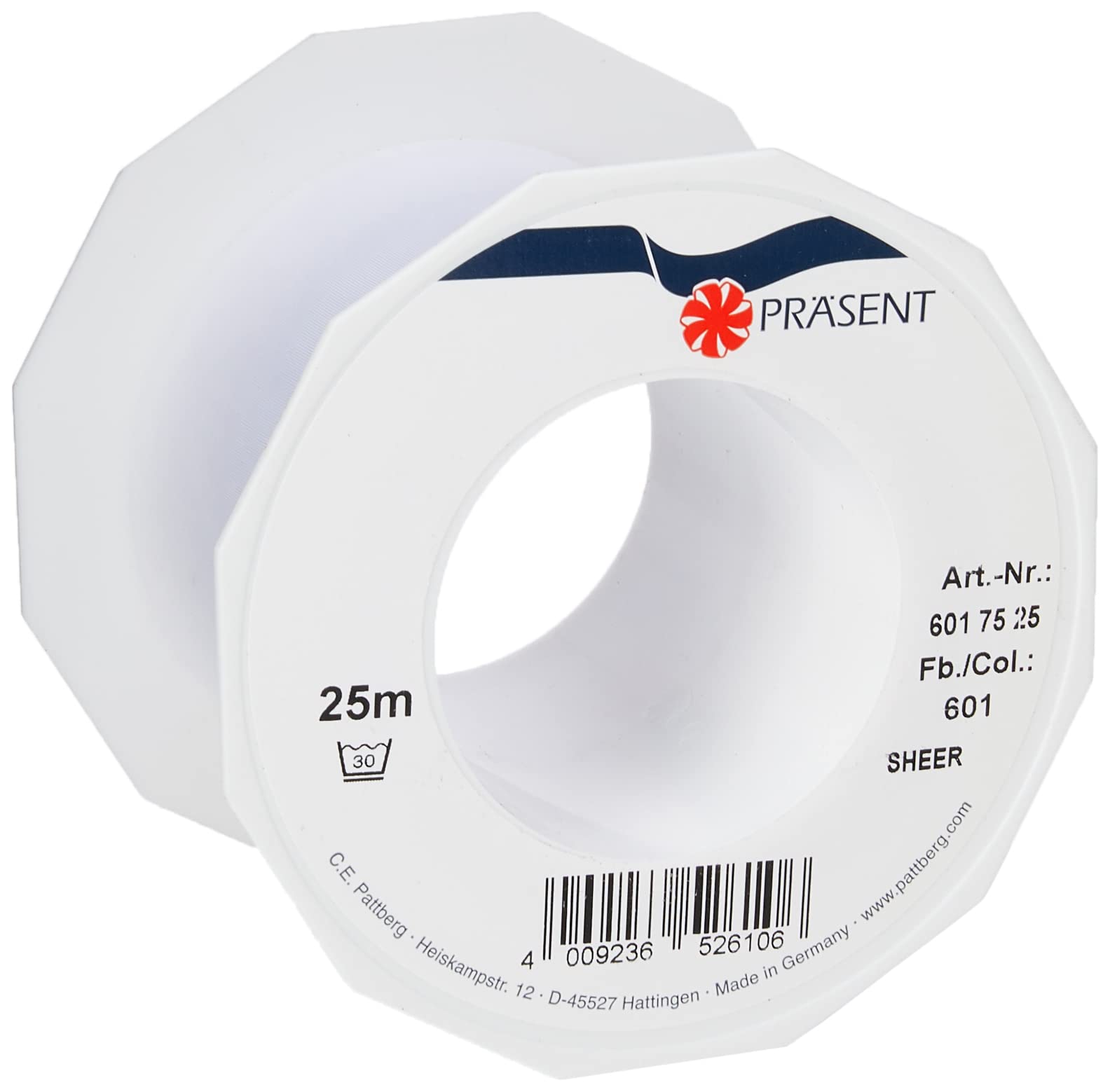 PRÄSENT Organza Ribbon, Polyester, White, 72mm-25m — image 1
