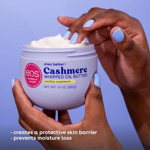 EOS CASHMERE WHIPPED OIL BODY BUTTER, VANILLA CASHMERE, 72 HOUR WEIGHTLESS MOISTURE FOR DRY SKIN, RICH FORMULA AND DEEP HYDRATION, BODY CARE, 10 OZ