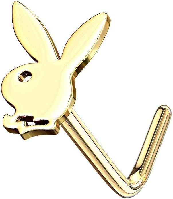 Luxe Modz Nose L Bend Stud Ring with Playboy Bunny Top Surgical Steel