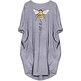 JiaMa womens Let it be Long Sleeve Loose Pocket Oversize Tunic Pockets Dress, Grey, XX-Large