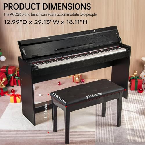 Wooden Piano Bench with Padded Cushion, Duet Piano Chair with Seat Storage Compartment, Piano Stool Seat for Music Books, Black 73 * 32 * 45Cm