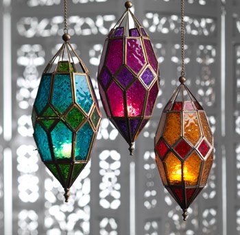 Moroccan style large hanging glass lantern (Turquoise & Green)