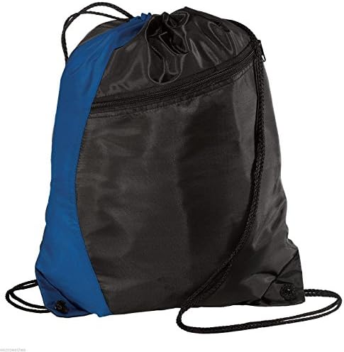 Bags for You - Royal Blue Black Two Tone Drawstring Backpack Bag (Zippered Front Design) Gymsack Sackpack Cinch Sack Backpack for Unisex Sports Activity As Soccer Shoes Exercise Futsal Swimming Running Sqash Tennis Badminton Yoga Bikes or Backpack Relax on the Palm Beach