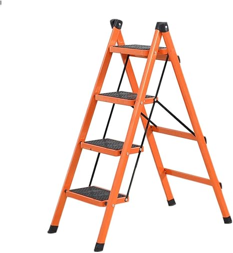 Amazon 脚立 屋内屋外用の金属製折りたたみラダー 滑り止め付き4ステップ多機能ラダー バルコニー用寝室 収納が簡単 オレンジ Color Orange Size 4 Step Hydt 踏み台 ステップ 通販
