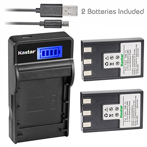 Kastar Battery (X2) & SLIM LCD Charger for Canon NB-1L NB-1LH CB-2LSE and Canon IXY Digital 200 200a 300 300a 320 400 430 450 500 S200 S230 S330 PowerShot S200 S230 S300 S330 S400 S410 S500 Camera