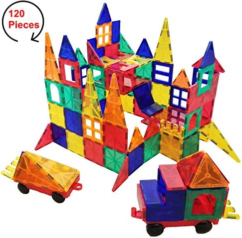 #1 STRONG - 120 Piece Magnetic Building Tiles Set for Kids - Magna Toy Blocks for Educational and Learning - Perfect gift for Boys or Girls