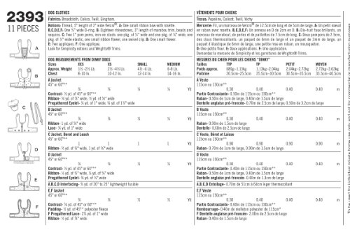 Simplicity Sewing Pattern 2393 Dog Clothes, A (XXS-XS-S-M)