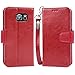 Arae Case Compatible for Samsung Galaxy S6 - [Wrist Strap] Flip Folio [Kickstand Feature] PU Leather Wallet case with ID&Credit Card Pockets (red)