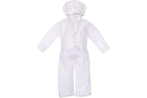 Dressy Daisy Baby Boys' Christening Clothing Baptism Outfit 5 Pieces White Suit Set with Bonnet Hat Size 3-24 Months