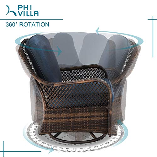 PHI VILLA Oversized Outdoor Swivel Rocker Chairs Set 3 Piece with 1