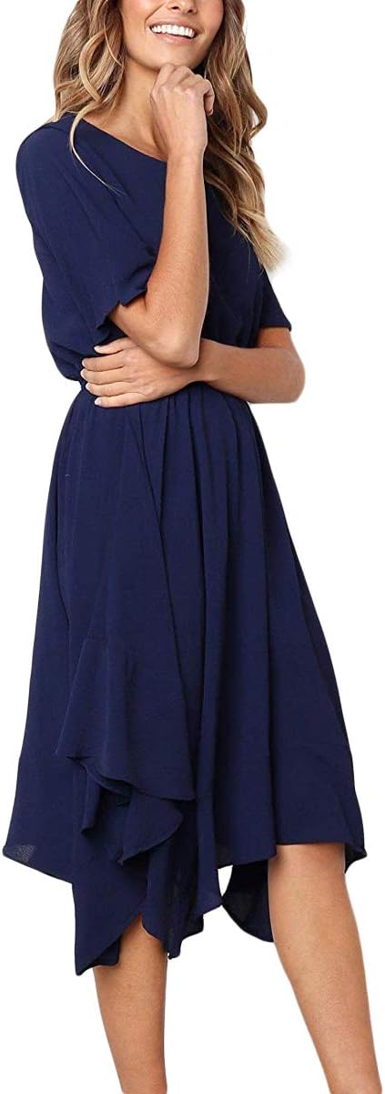 Women’s Casual Chiffon Short Sleeve Midi Summer Dress