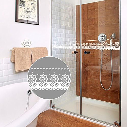 SimpleLife4U White Lace Transparent Removable Wallpaper Border Shop Display Window Sticker Bathroom Mirror Decor Blossom