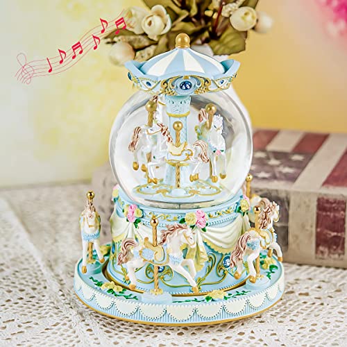 Mr.Winder Carousel Music Box Snow Globe Unicorn Wind Up Horse Musical