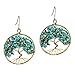 Eternal Tree of Life Simulated Turquoise Stone Branch Brass Dangle Earrings