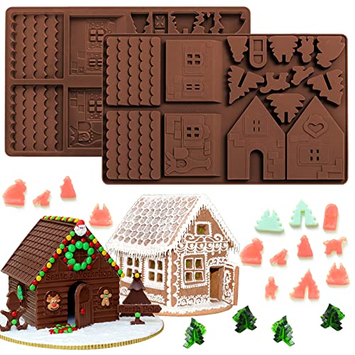 Whaline Christams Gingerbread House Baking Tray, Silicone Molds for Desserts, Chocolate, Candy,Cookies (2 Pieces)