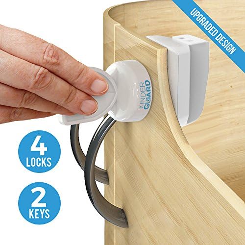 KinderGuard Baby Cabinet Locks (4 Locks, 2 Keys) Childproof Magnetic Safety Locks for Babies, Toddlers, Suitable for Bathroom and Kitchen Cabinets