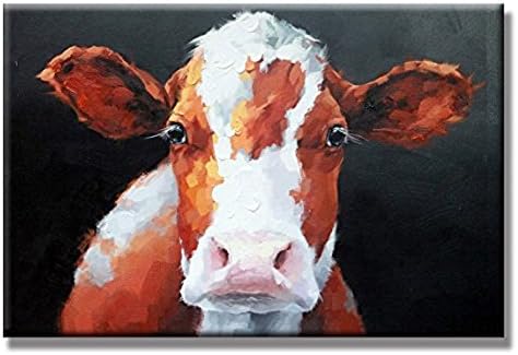 WALL ARTS Brown Cow Love Hand Painted Oil Painting with Stretched Frame Wall Art 24 x 36 Inch For Room