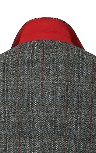 Harris Tweed Mens Grey with Red Overcheck Tweed Jacket Regular Fit 100% Wool Notch Lapel-46R
