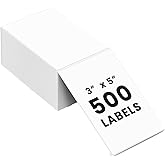 Riznpo Fanfold 3 x 5 Thermal Labels, 500Pcs White Fan-fold Perforated Shipping Label 70g Waterproof Thermal Printer Stickers for Thermal Printer, Express Shipping Labels, Self-use, Strong Adhesive