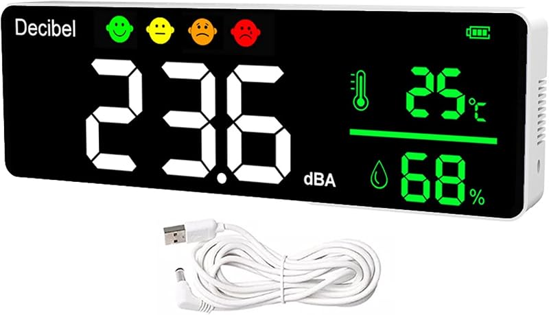 GOYERRNES Digital Decibel Meter LED Noise Temp Humidity Detector 30-130dB