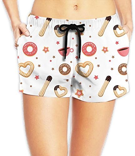 churros and Donut Women Color Fashion Casual Drawstring Beach Boardshorts Pants Pocket