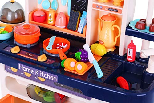 Ramiz Kinder Rollenspiel - Spielküche Kinderküche Spielset mit Spielzeug Lebensmittel, Zubehör, Wasserhahn mit Wasser-Pump-Funktion, Ton und Lichteffekte - 65 Teile – Bild 4