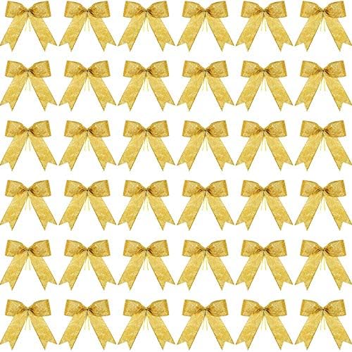 Bows & Ribbons - Sumind 36 Pieces Glitter Bow Tie Christmas Tree Party Decorations Xmas Decor Christmas Ribbon Bows for Wreath Ornaments, Garland (Gold)