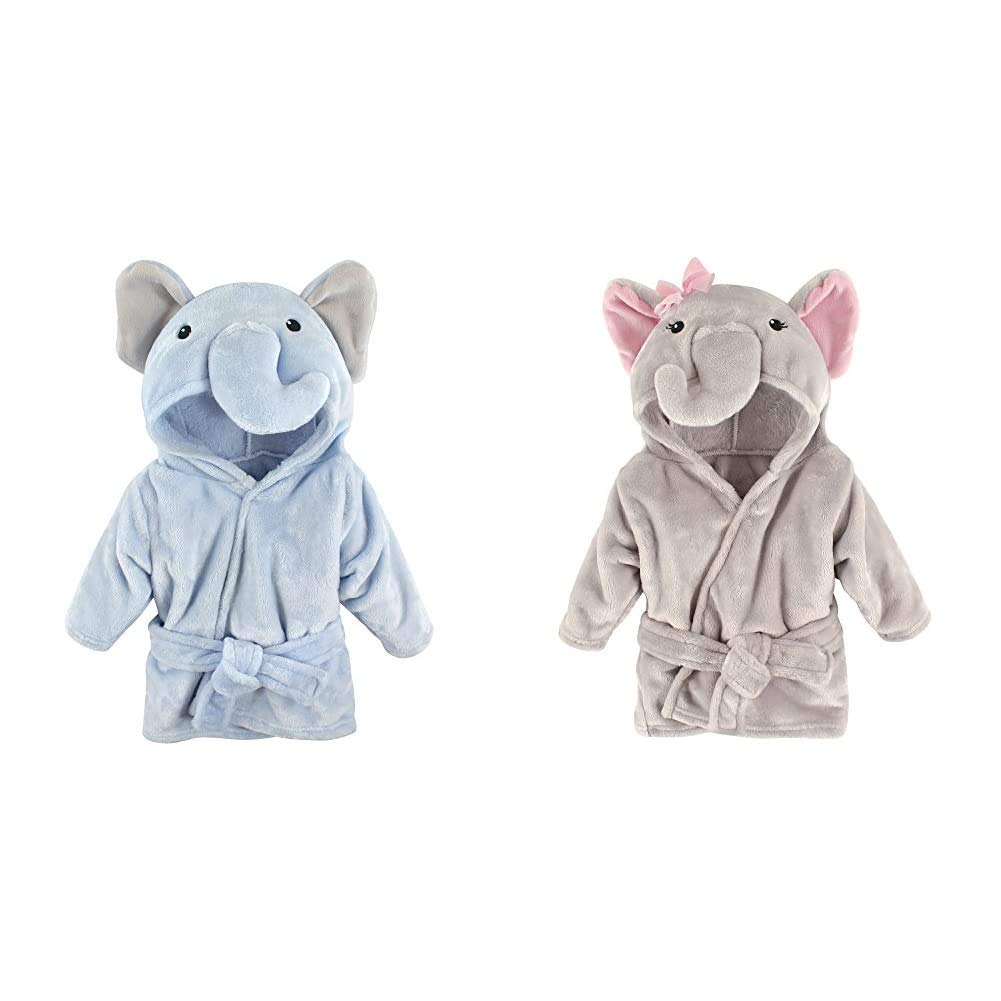 Hudson Baby Unisex Baby Plush Animal Face Robe, Blue Elephant, One Size, 0-9 Months and Hudson Baby Unisex Baby Plush Animal Face Robe, Pretty Elephant, One Size, 0-9 Months: Baby