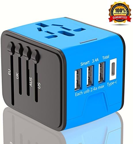 Travel Adapter, International Power Adapter With 3.4A 3 USB &amp; Type C Charger, European Adapter, Universal Travel Adapter USB Wall Charger AC Outlet for Europe UK US AU &amp; Asia