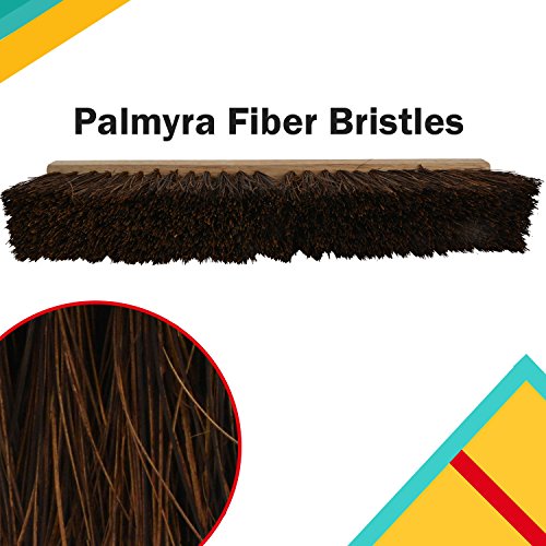 Bristles 4218 18” Outdoor Push Broom Head – Heavy Duty Hardwood Block, Rough Surface Stiff Palmyra Fibers, Brown