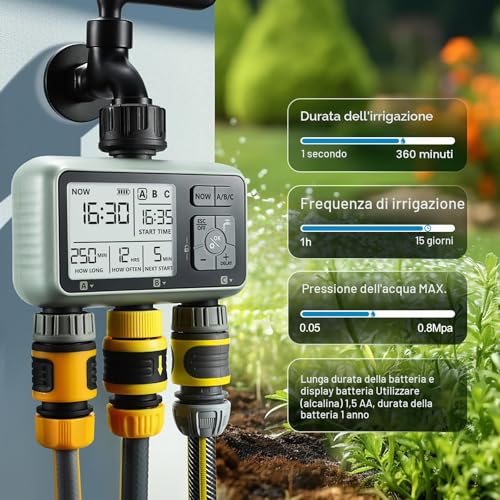 CROSOFMI 3 Way Automatic Digital Watering Timer Irrigation Timer Programmer Garden Irrigation /IPX5 Waterproof/Rain Delay/Manual Watering Mode