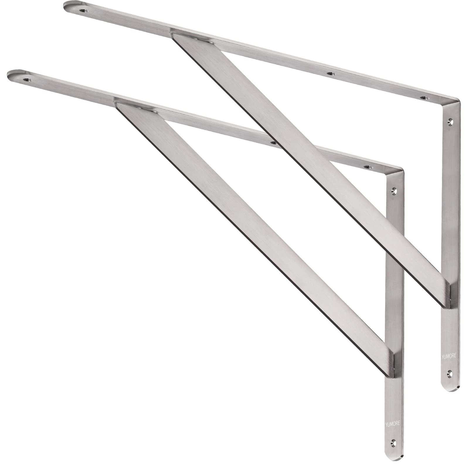 YUMORE Shelf Brackets Heavy Duty, 500x340mm Shelf Brackets Supports Stainless Steel for Scaffold Board Worktop Shelves Floating Desk, Max Load 550lbs, 2Pack
