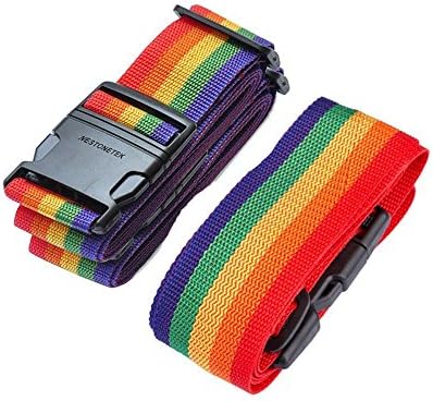 Adjustable Luggage Strap Travel Suitcase Baggage Packing Belt Security Rainbow Straps with Name Tag Slot