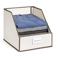 Great Useful Stuff G.U.S "Drop Front" Closet Storage Bins: Organize Sweaters, Jeans and Shirts - Ivory with Chocolate/Brown Trim, Set of 3