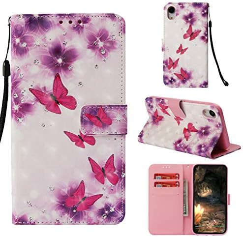 iPhone XR Case, iPhone Xr 6.1 inch 2018 Case Wallet 3D Painting Leather Cover Kickstand Multi Card Slot Shock Absorption Bumper Magnetic Closure Shell Skin for iPhone XR 6.1'' Edauto - Purple