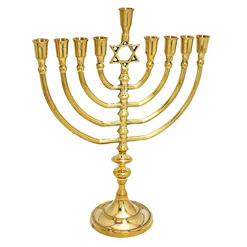 Solid brass / copper massive XL 14 inches Hanukkah Menorah candle holder with star of David on top , Israel Hanukia Judaica, gift from Jerusalem