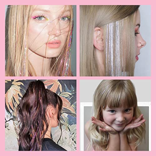 SYGY Hair Tinsel Kit, 13 Colors Tinsel Hair Extensions for Women Girls, Fairy Hair Tinsel Heat Resistant Glitter Sparkling Shiny Colorful Synthetic Hair 2400 Strands 40 Inches