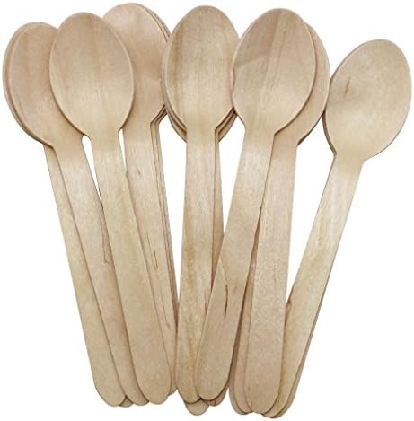 100 Pcs Disposable Wooden Spoons Silverware Ondiments Ice-cream Sugar Salt Spoons, 6 inch length (100 spoons)
