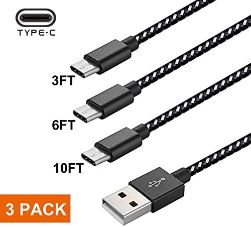USB Type C Cable, 3 Pack [3FT,6FT,10FT] USB C Charger Cable for Samsung Galaxy S8/ S8 Plus,Nexus 5X/6P,Huawei P9/ P10,LG G5/ G6,HTC 10,Macbook 12 inches & Macbook Pro More (Black+White)