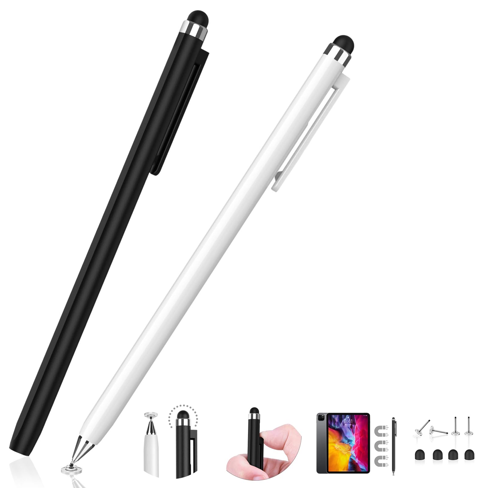 Mixoo 2 in 1 Retractable Stylus Pens for iPad & Tablets - High Sensitivity Touch Screen Stylus 2 Pack