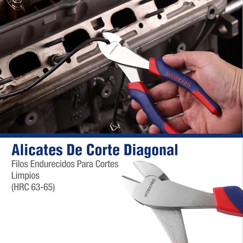 WORKPRO 5 Piece Electrician Pliers Set | Includes Universal Pliers, Diagonal, Long Point, Parrot Beak and Adjustable Wrench for Electrical and DIY Work