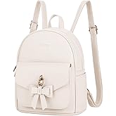 ECOSUSI Mini Backpack for Women Girls Cute Bowknot Small Backpack Purse Ladies Leather Bookbag Satchel Bag, with Charm Tassel Beige