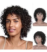 Brinbea 12" Short Curly Wigs for Black Women 100% Brazilian Remy Human Hair Wig Natural Wavy Curl...