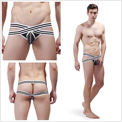 HCMP Mens Sexy Mesh Thongs Jockstrap Elastic Waistband G-String Thong Sexy Bikini Underwear for Men,Black,M