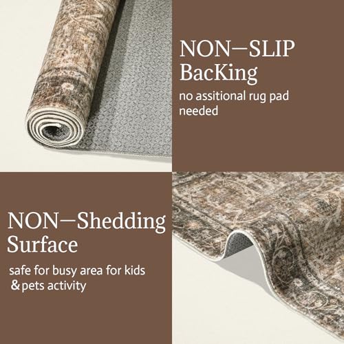 NoiFamo Washable Rugs for Living Room: 8x10 Area Rugs for Bedroom Ultra Soft Non-Slip Stain Resistant Vintage Boho Large Carpet for High-Traffic Dining Room - Farmhouse Decor