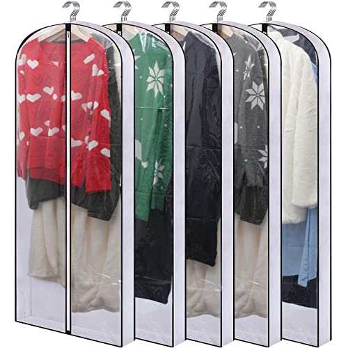 60" Hanging Garment Bags for Closet Storage, Clear Garment Bags, Dust